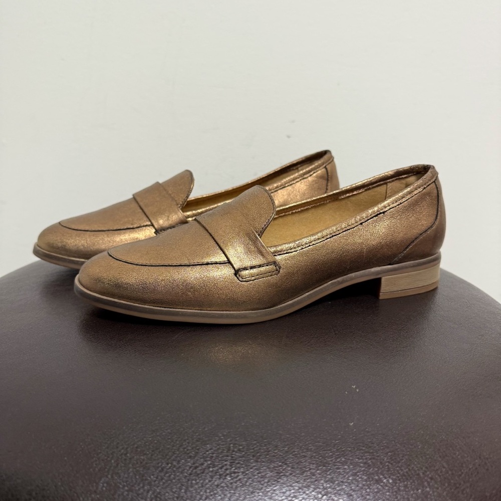 Clarks Collection Metallic Gold Bronze Leather Trish Willow Slip On Shoes 9 Wide
